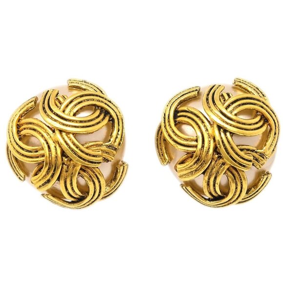 Chanel Gold Triple CC Artificial Pearl Earrings Clip-On - Picture 1 of 4